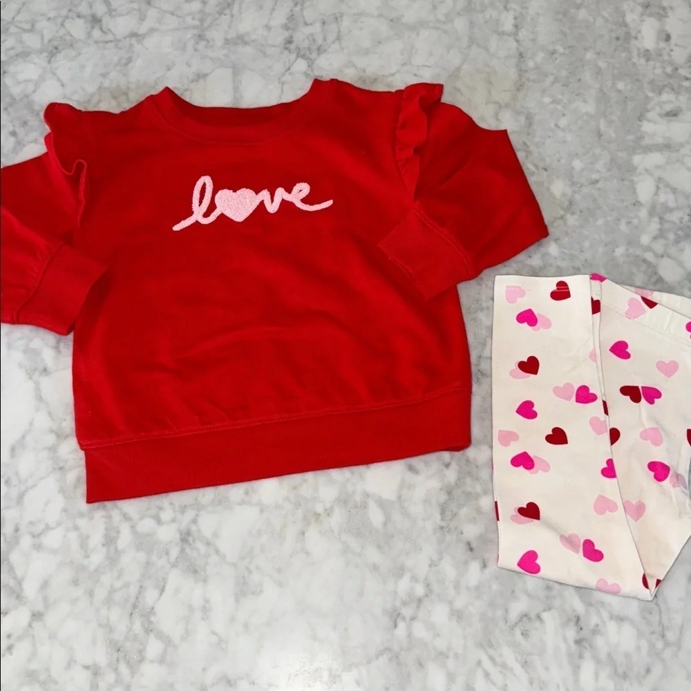 Cat & Jack Red Love Sweatshirt and Heart Leggings Set 3T